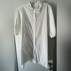 NWOT SOFT SURROUNDINGS LONG BUTTON FRONT TUNIC BLOUSE W/ S/S IN WHITE - SIZE L
